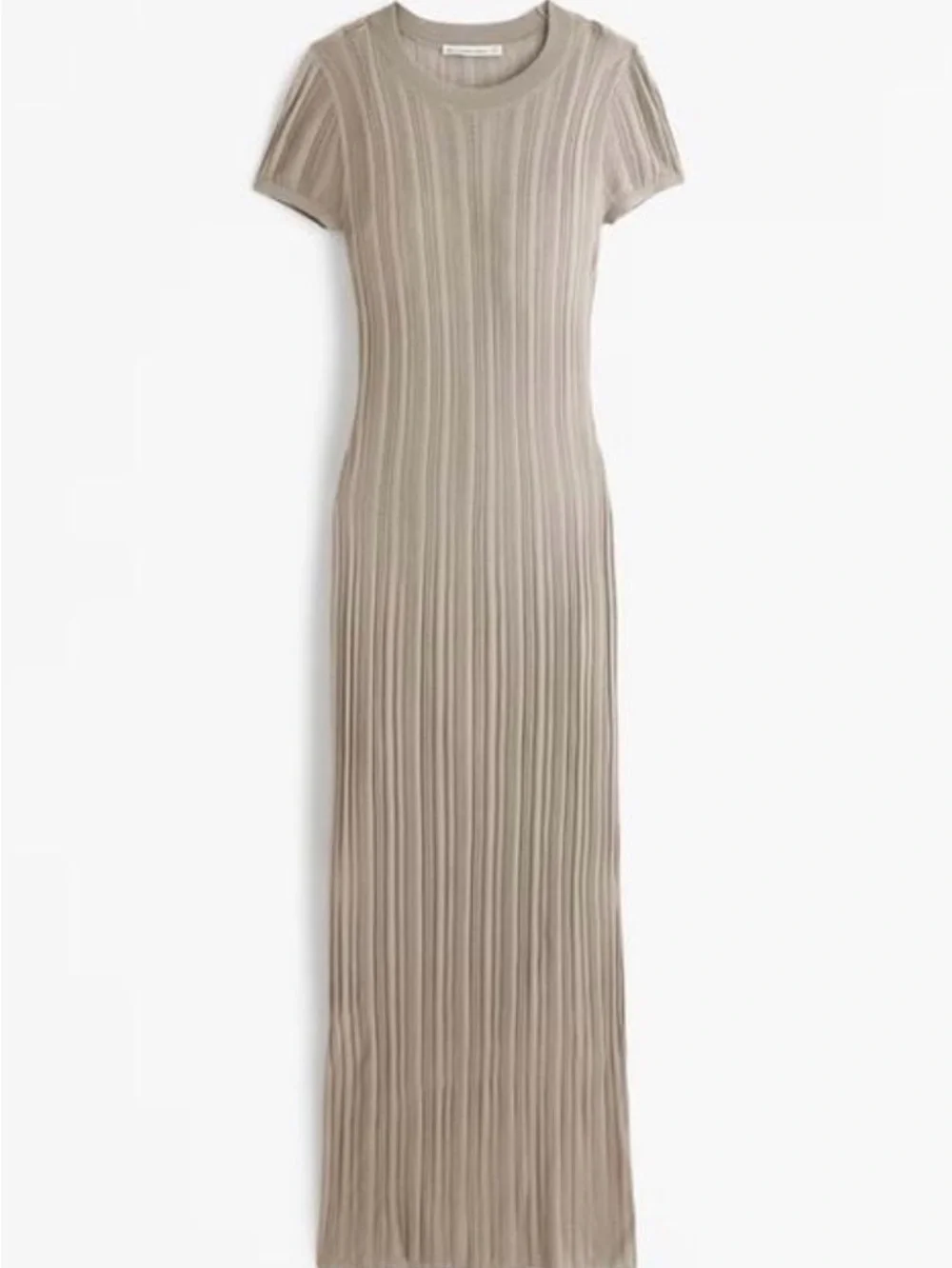 Abercrombie & Fitch Taupe Ribbed Short-Sleeve Maxi Dress